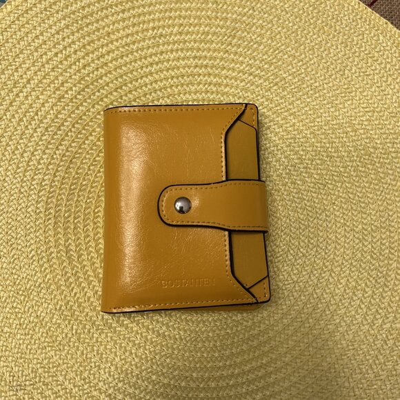 NWOT Bostanten Gold/Yellow Camel Leather Bifold Wallet with Zipper Coin Pocket - Picture 5 of 7